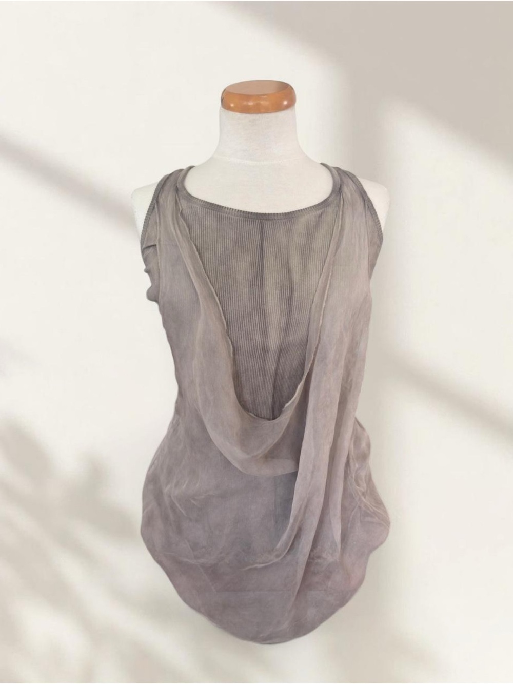Women’s Taupe Draped Sheer-Overlay Tank